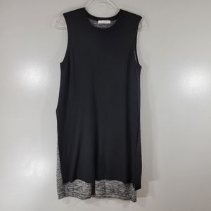 KOKUN black bamboo cashmere sleeveless double layer overlay shift dress